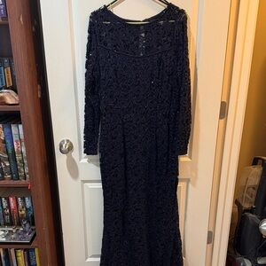 MARINA Elegant Long Sleeve Navy Dress